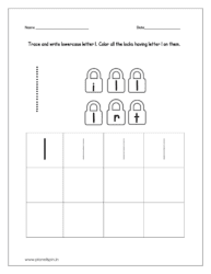 Trace and write lowercase letter l and color all the locks having letter l on them.