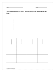 Trace and write lowercase letter l. Draw any two pictures that begin with letter l.