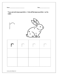 Trace and write the lowercase letter r. Then color the picture (rabbit).