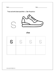 Trace and write the lowercase letter s. Then color the picture (shoe).