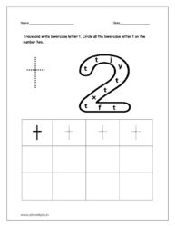 Trace and write the lowercase letter t. Then circle all the lowercase letter t drawn on the number two.