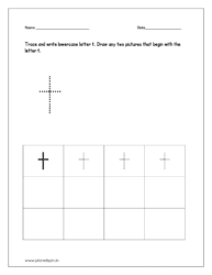 Trace and write the lowercase letter t. And draw any two pictures that begin with the letter t and color the pictures too.