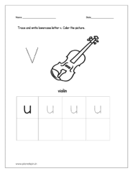 Trace and write the lowercase letter v. Then color the picture (violin).
