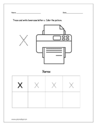 Trace and write the lowercase letter x. Then color the picture (xerox).