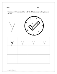 Trace and write the lowercase letter y. Then circle all the lowercase letter y drawn on yes.