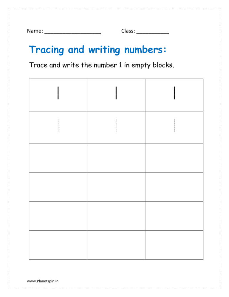 Tracing number 1 worksheet PDF - Free printable for kindergarten