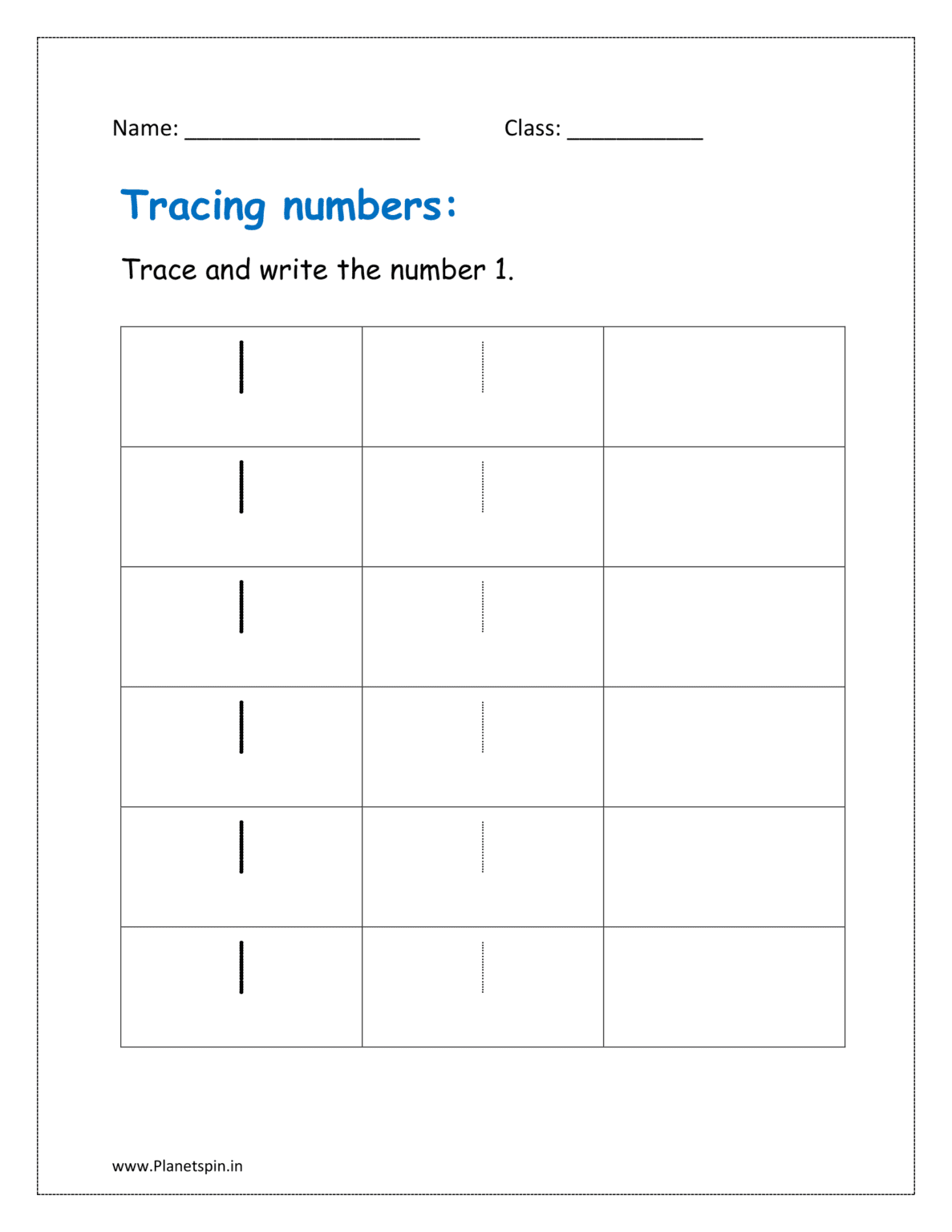 Tracing number 1 worksheet PDF - Free printable for kindergarten