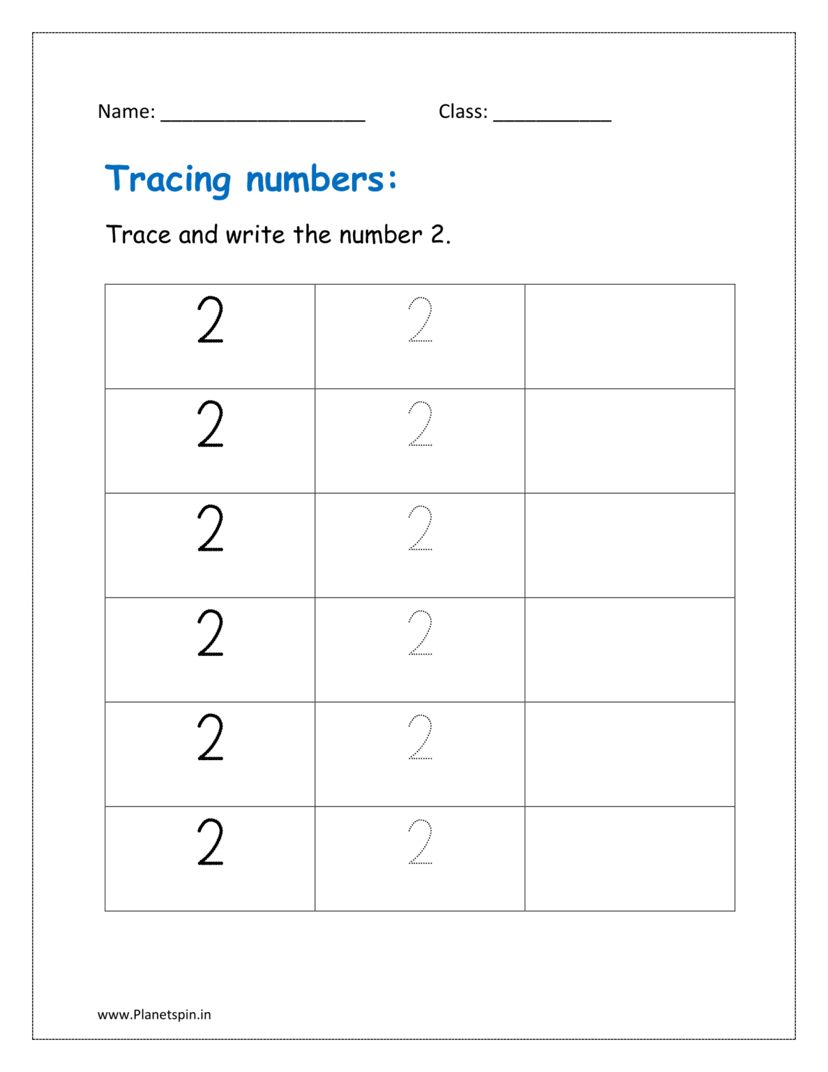 Tracing number 2 worksheet PDF - Free printable for kindergarten