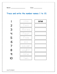 Trace and write the number names 1 to 10