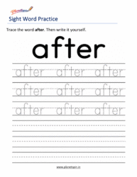 Free printable sight word after worksheets for kindergarten PDF