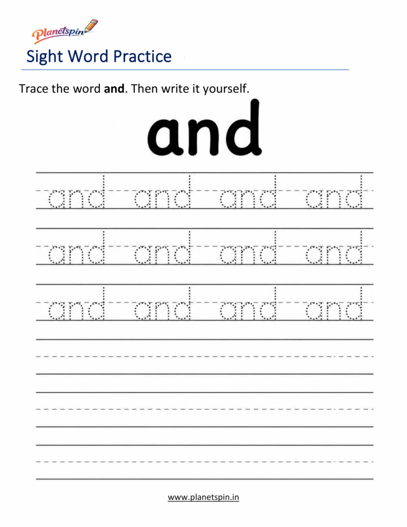 Free printable sight word and worksheets for kindergarten PDF