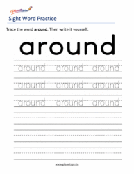 Free printable sight word around worksheets for kindergarten PDF