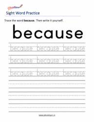 Free printable sight word because worksheets for kindergarten PDF