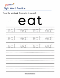 Free printable sight word eat worksheets for kindergarten PDF