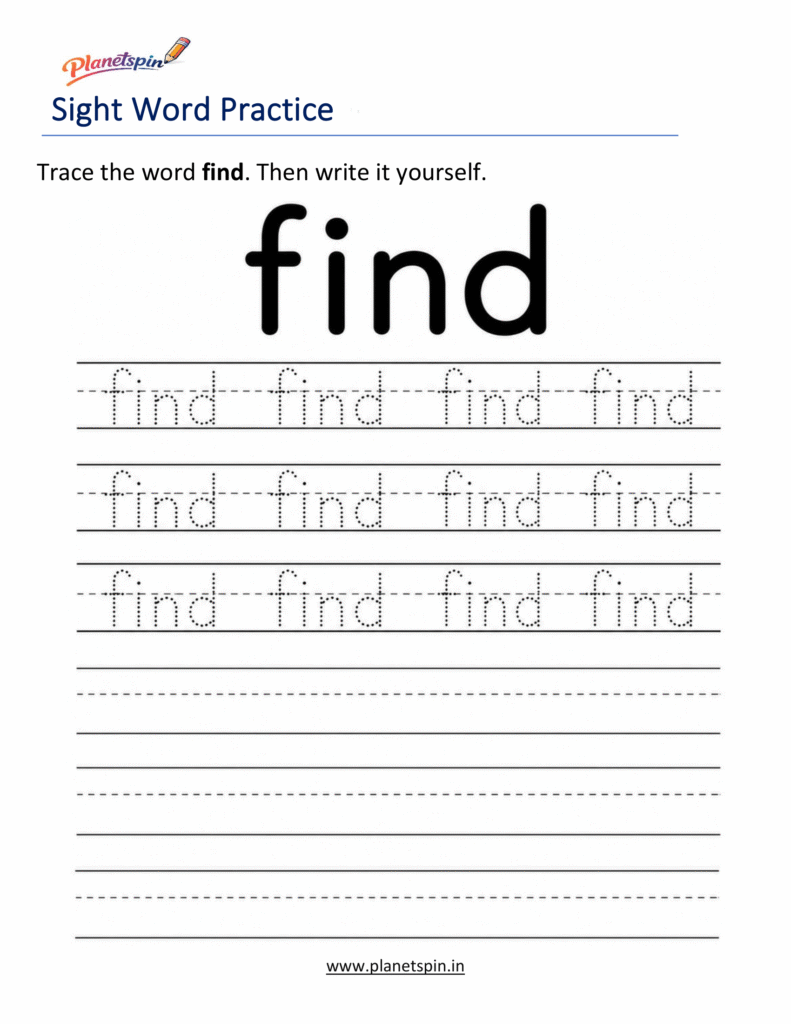 Trace the sight word find worksheet for kindergarten