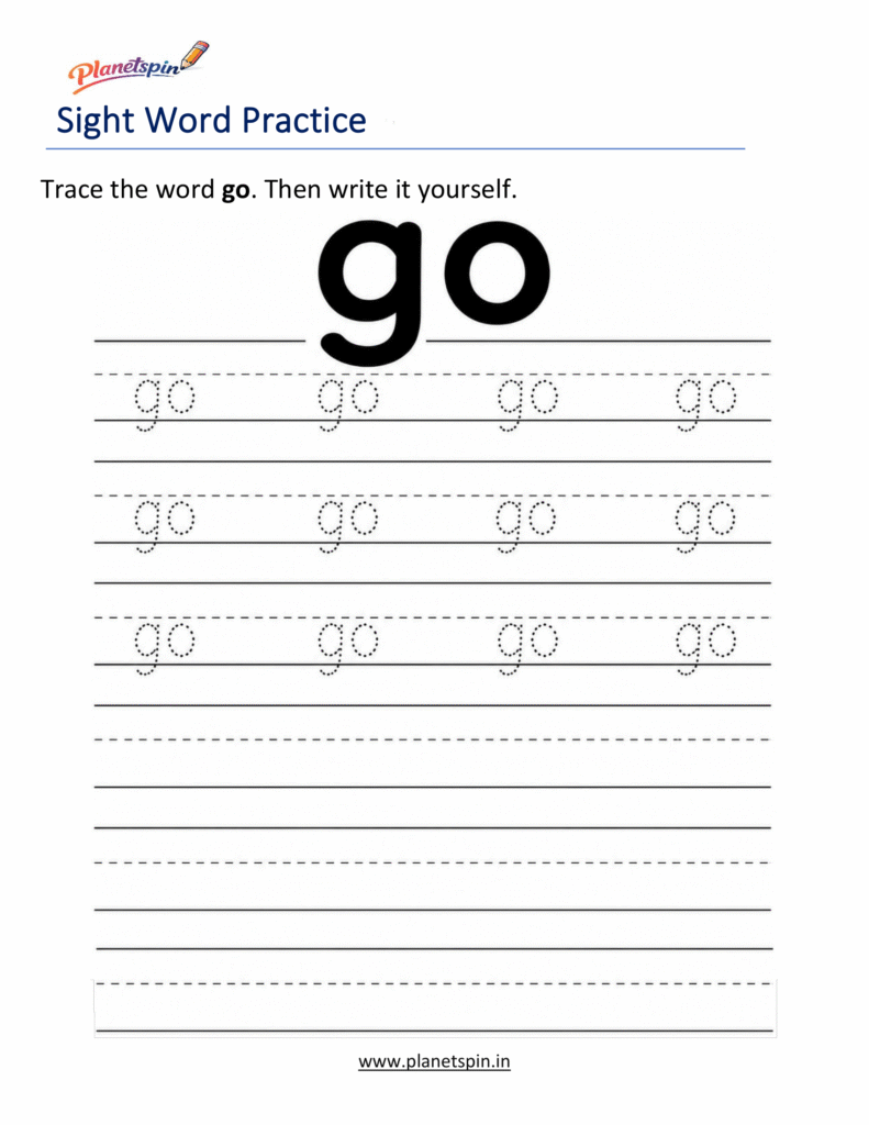 Trace the sight word go worksheet for kindergarten