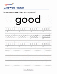 Free printable sight word good worksheets for kindergarten PDF