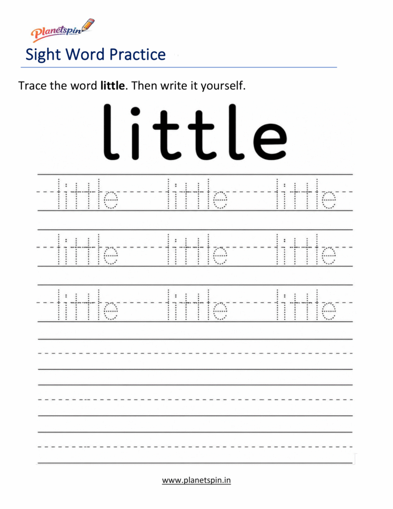 Trace the sight word little worksheet for kindergarten