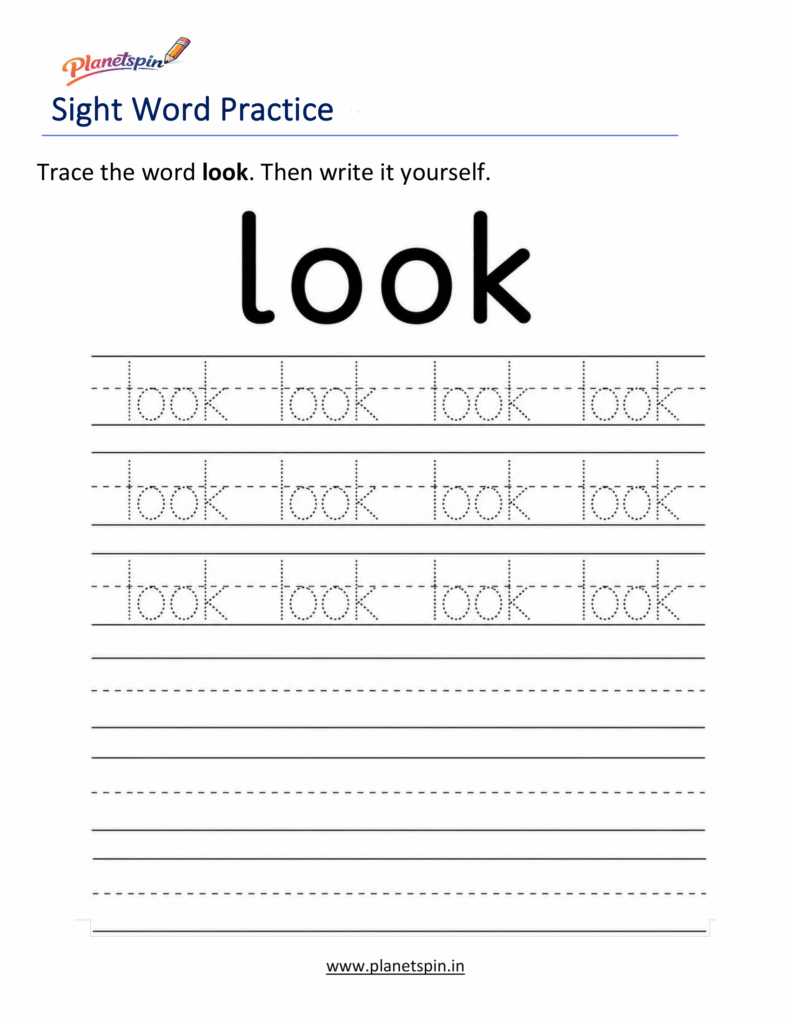 Trace the sight word look worksheet for kindergarten