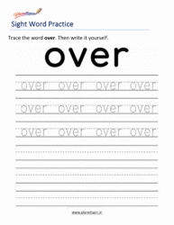 Free printable sight word over worksheets for kindergarten PDF