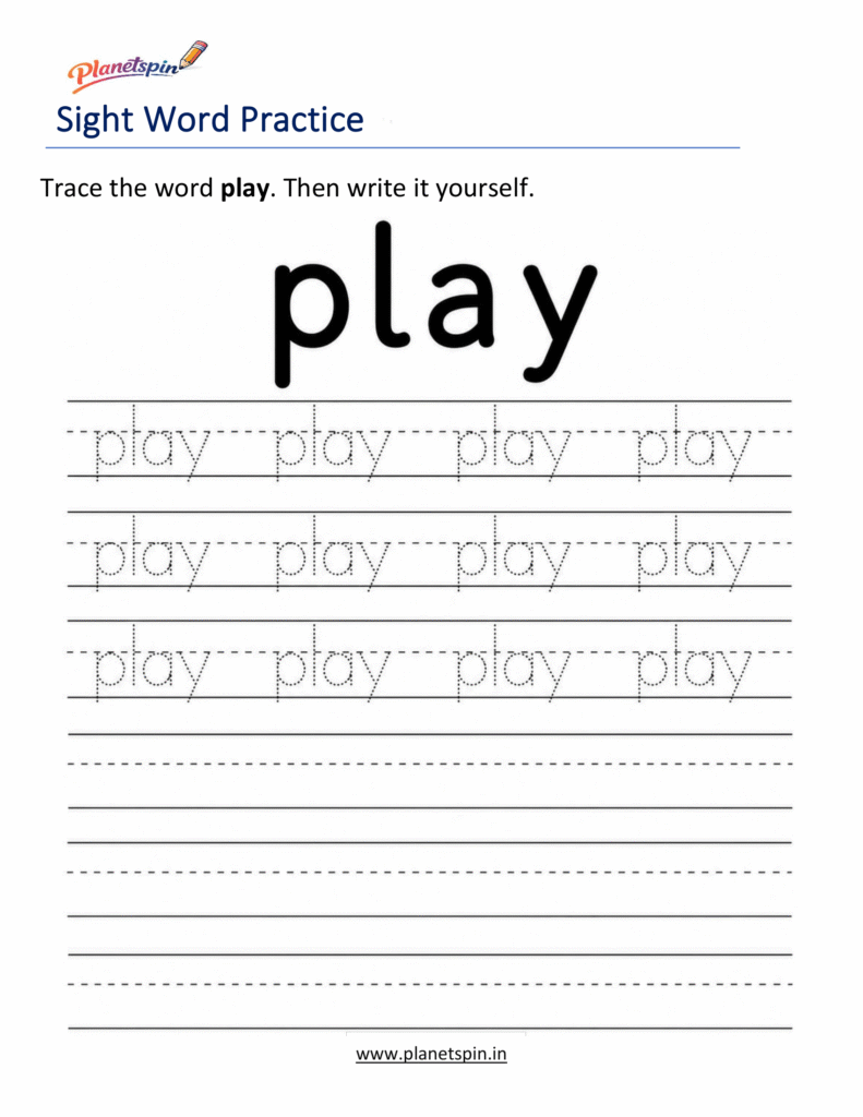 Trace the sight word play worksheet for kindergarten