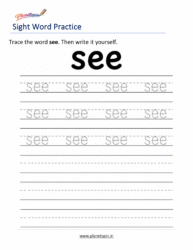 Free printable sight word see worksheets for kindergarten PDF