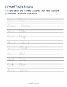 trace sk words worksheet for kindergarten