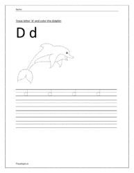 Trace and write the small letter d. Trace and color the dolphin