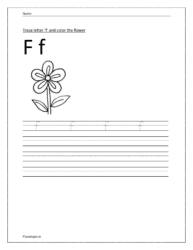 Trace and write the small letter f. Trace and color the flower