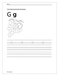 Trace and write the small letter g. Trace and color the grapes