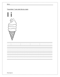 Trace and write the small letter i. Trace and color the ice-cream