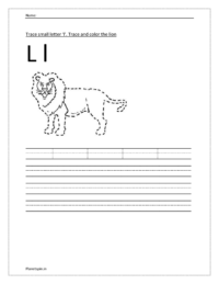 Trace and write the small letter l. Trace and color the lion