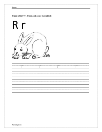 Trace and write the small letter r. Trace and color the rabbit