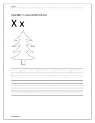 Trace and write the small letter x. Trace and color the xmas