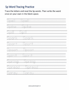trace and write sp blend phonics worksheet