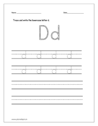 Trace and write the lowercase letter d on four line.