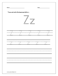 Trace and write the uppercase and lowercase letter z on four line worksheet