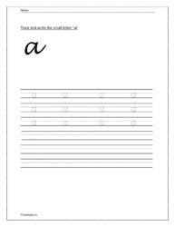 Tracing and writing small letter a on four worksheet