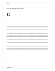 Tracing and writing small letter c for preschool worksheets