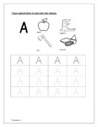 A: dotted alphabet for tracing. Color apple, alligator, axe and almond 