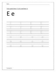 Tracing capital and small letter e on worksheets for preschool