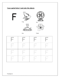 Tracing letters F worksheets and coloring objects