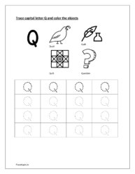 Trace capital letter Q and color the objects