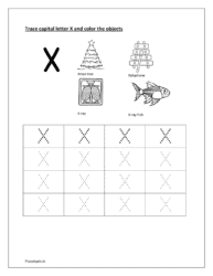 X: dotted alphabet to trace. Color Xmas tree, xylophone, x-ray and x-ray fish