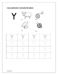 Y: Tracing letters worksheet free. Color yak, yoyo, yam and yarn