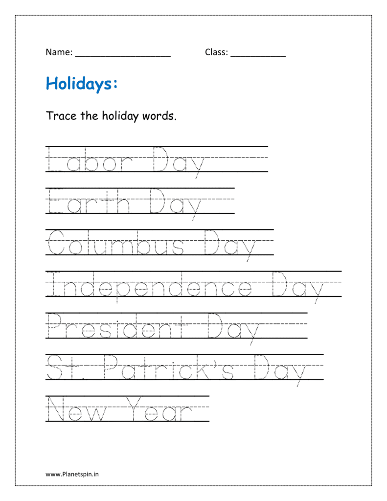 Trace the holiday words.