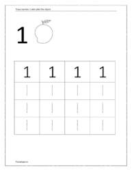 Trace number 1. Count and color the objects