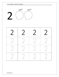 Trace number 2. Count and color the objects