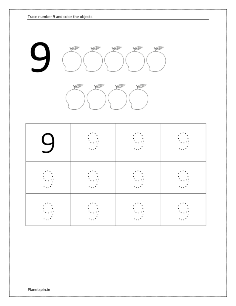 Tracing number 9 worksheet Tracing and writing number 9
