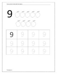 Trace number 9. Count and color the objects